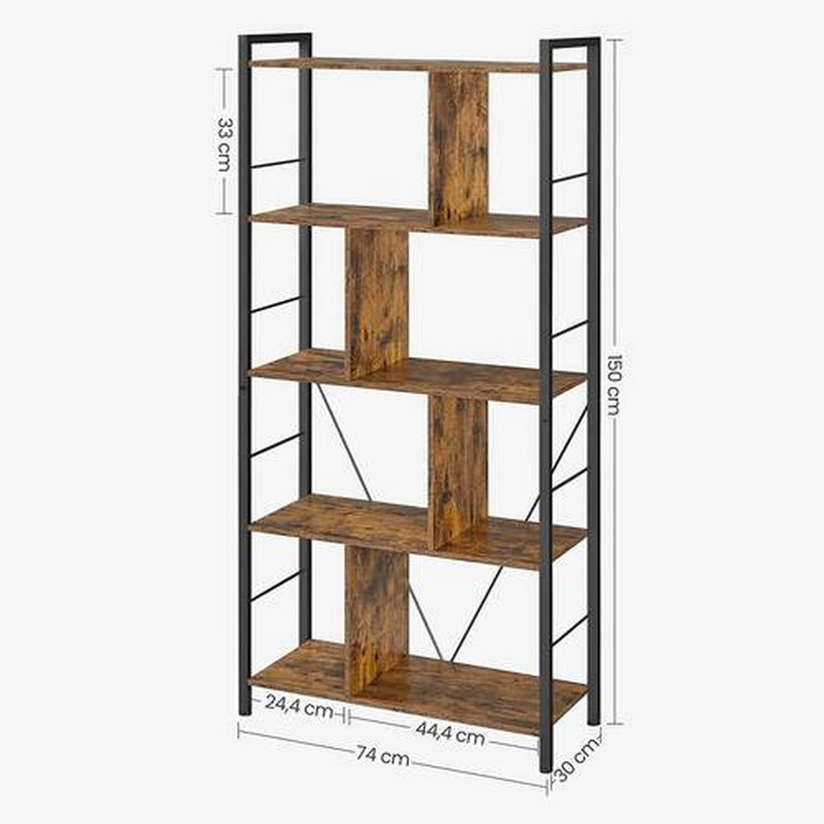REGAL Braun, Schwarz  74/150/30 cm  - Schwarz/Braun, Trend, Holzwerkstoff/Metall (74/150/30cm) - Boxxx