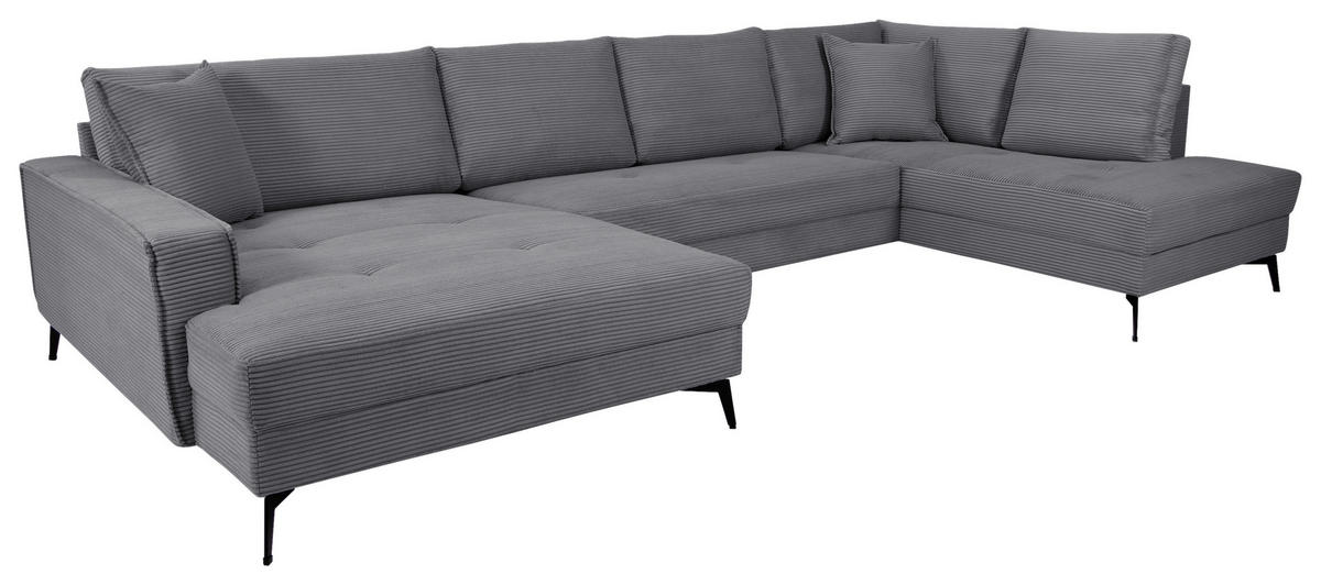 WOHNLANDSCHAFT ZERO Dunkelgrau Cord  - Dunkelgrau/Schwarz, Trend, Textil/Metall (173/362/195cm) - Livetastic