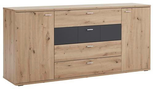 SIDEBOARD 180/85/44 cm  in Graphitfarben, Eichefarben  - Eichefarben/Silberfarben, KONVENTIONELL, Holzwerkstoff/Kunststoff (180/85/44cm) - Xora