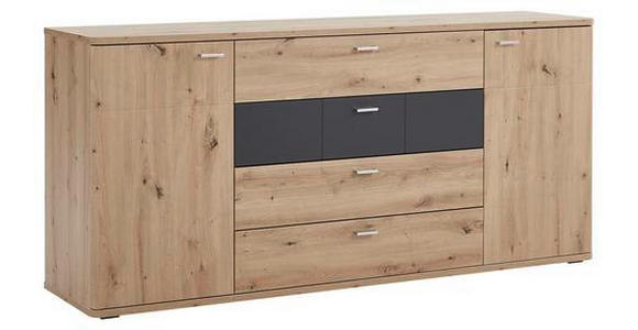 SIDEBOARD Graphitfarben, Eichefarben Einlegeböden  - Eichefarben/Silberfarben, KONVENTIONELL, Holzwerkstoff/Kunststoff (180/85/44cm) - Xora