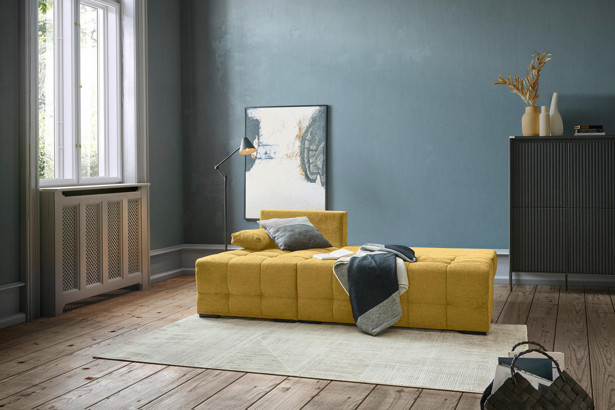 ECKSOFA Senfgelb Chenille  - Senfgelb/Schwarz, MODERN, Kunststoff/Textil (145/204cm) - home24