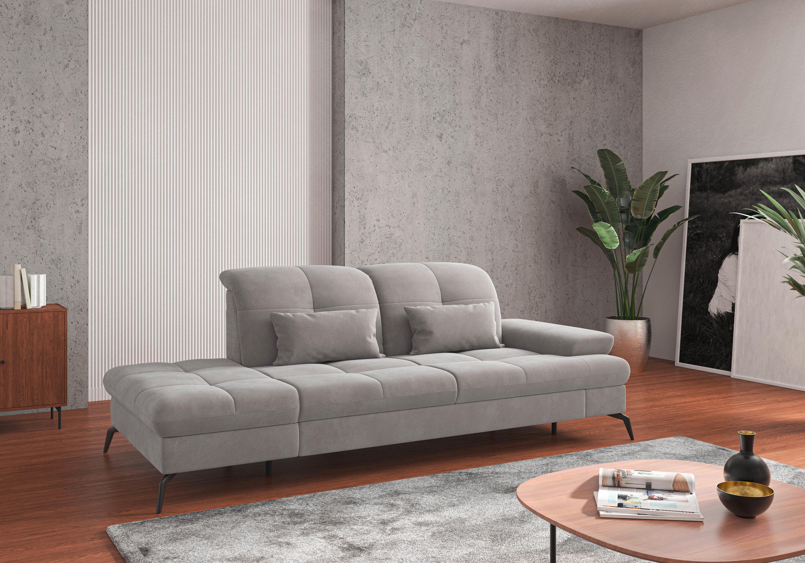 RÉCAMIERE in Flachgewebe Silberfarben  - Silberfarben/Schwarz, KONVENTIONELL, Textil/Metall (231/90/122cm) - Sit & More