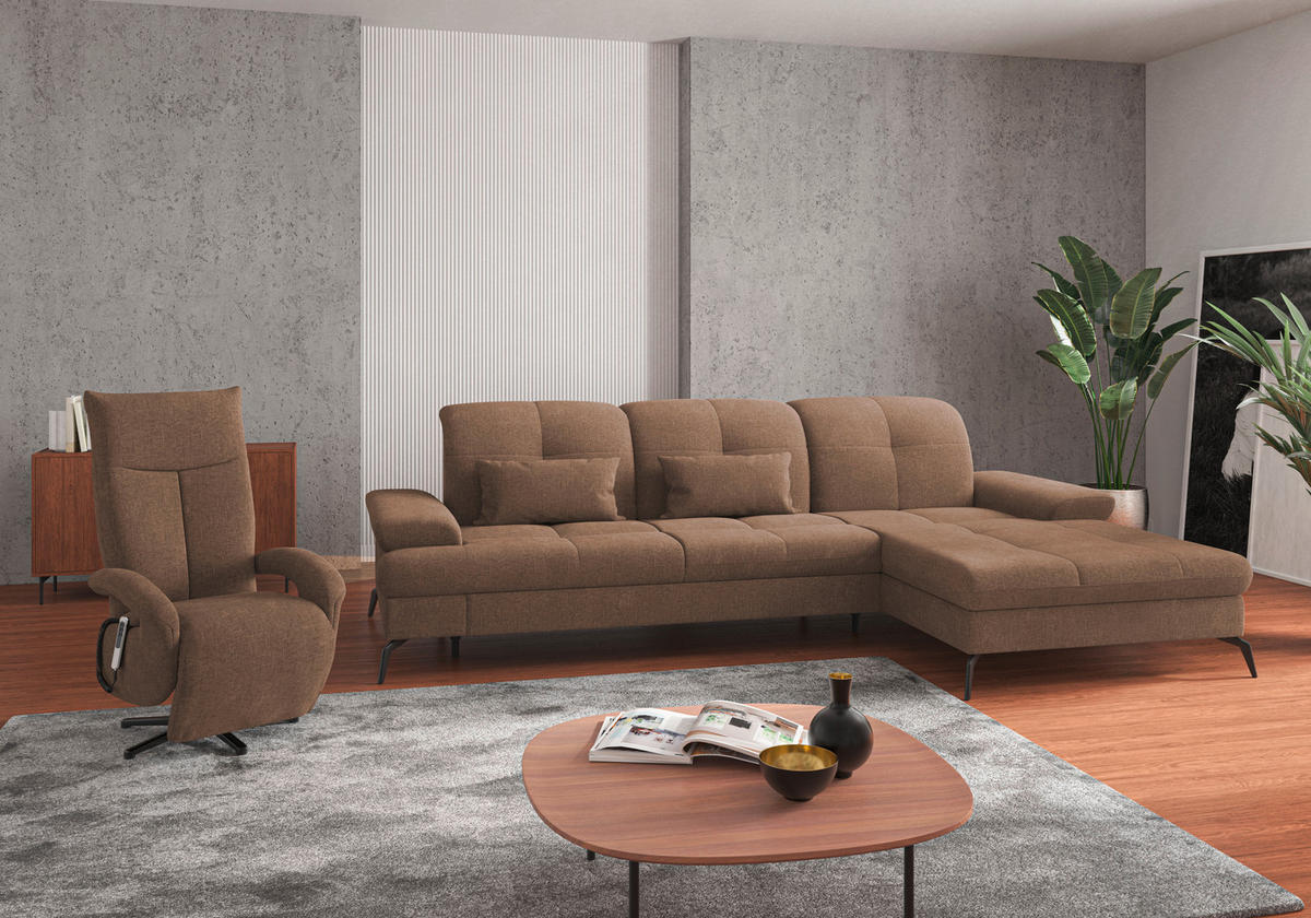 ECKSOFA in Flachgewebe Hellbraun  - Hellbraun/Schwarz, Konventionell, Textil/Metall (279/185cm) - Sit & More