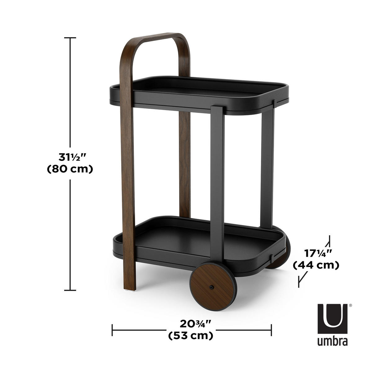SERVIERWAGEN in Schwarz, Walnussfarben  - Walnussfarben/Schwarz, KONVENTIONELL, Metall (44/80/50cm) - Umbra
