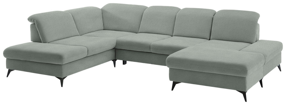 WOHNLANDSCHAFT Chenille Hellgrau  - Hellgrau/Schwarz, Design, Textil/Metall (255/364/198cm) - Beldomo Style