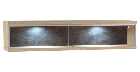 WANDREGAL 124/27/23 cm - Schieferfarben/Edelstahlfarben, KONVENTIONELL, Glas/Holz (124/27/23cm) - Cantus