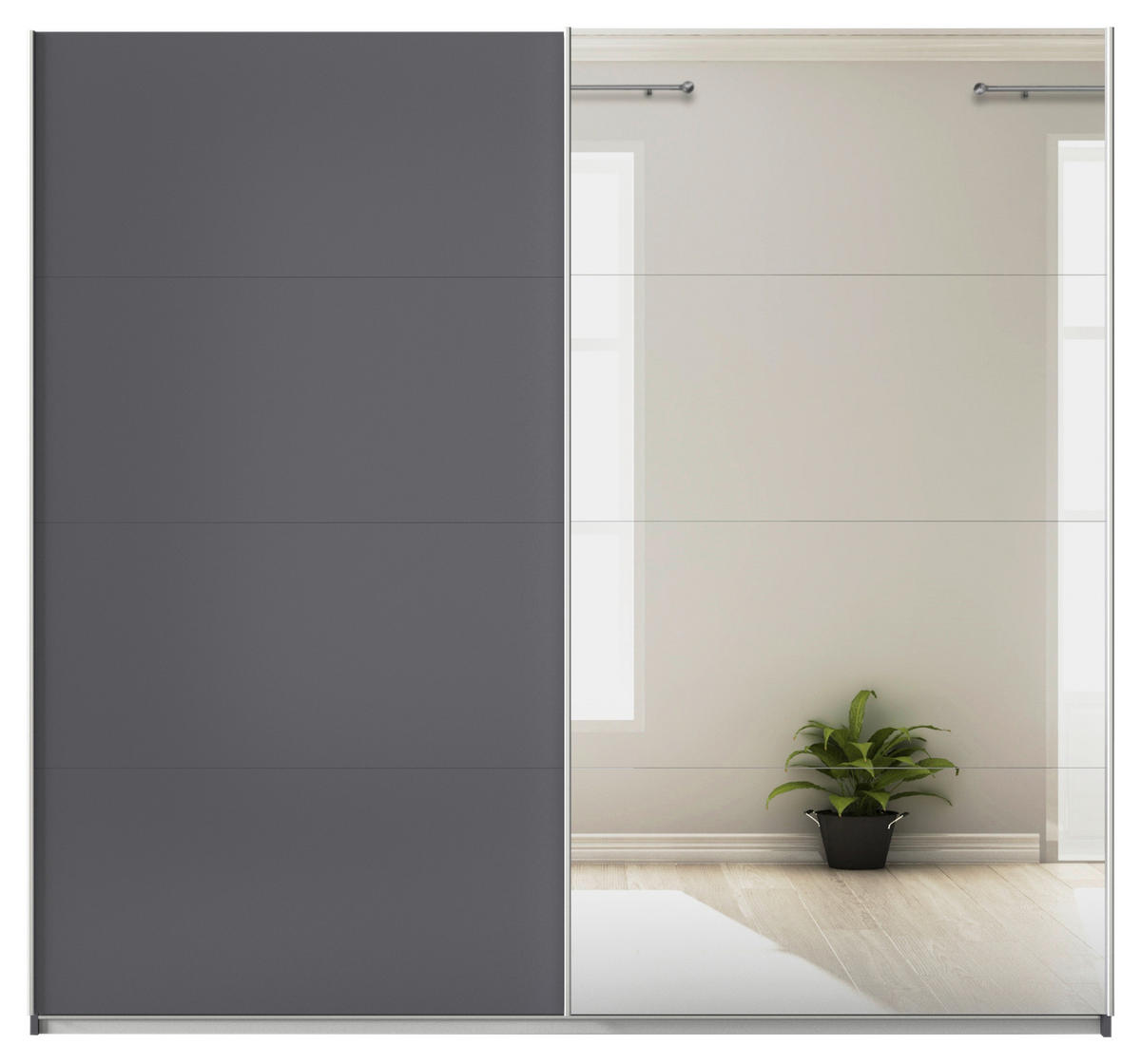 SCHWEBETÜRENSCHRANK  in Grau  - Alufarben/Grau, KONVENTIONELL, Glas/Holzwerkstoff (225/229/62cm) - Xora