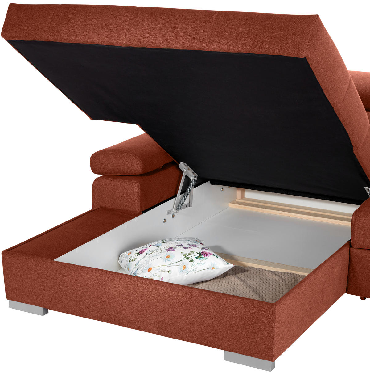 ECKSOFA in Velours Rostfarben  - Rostfarben/Silberfarben, Design, Holz/Textil (183/292cm) - Livetastic