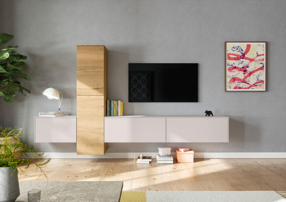 WOHNWAND  in Eichefarben, Hellgrau  282/160/37 cm  - Eichefarben/Hellgrau, Design, Holzwerkstoff (282/160/37cm) - Celina Home