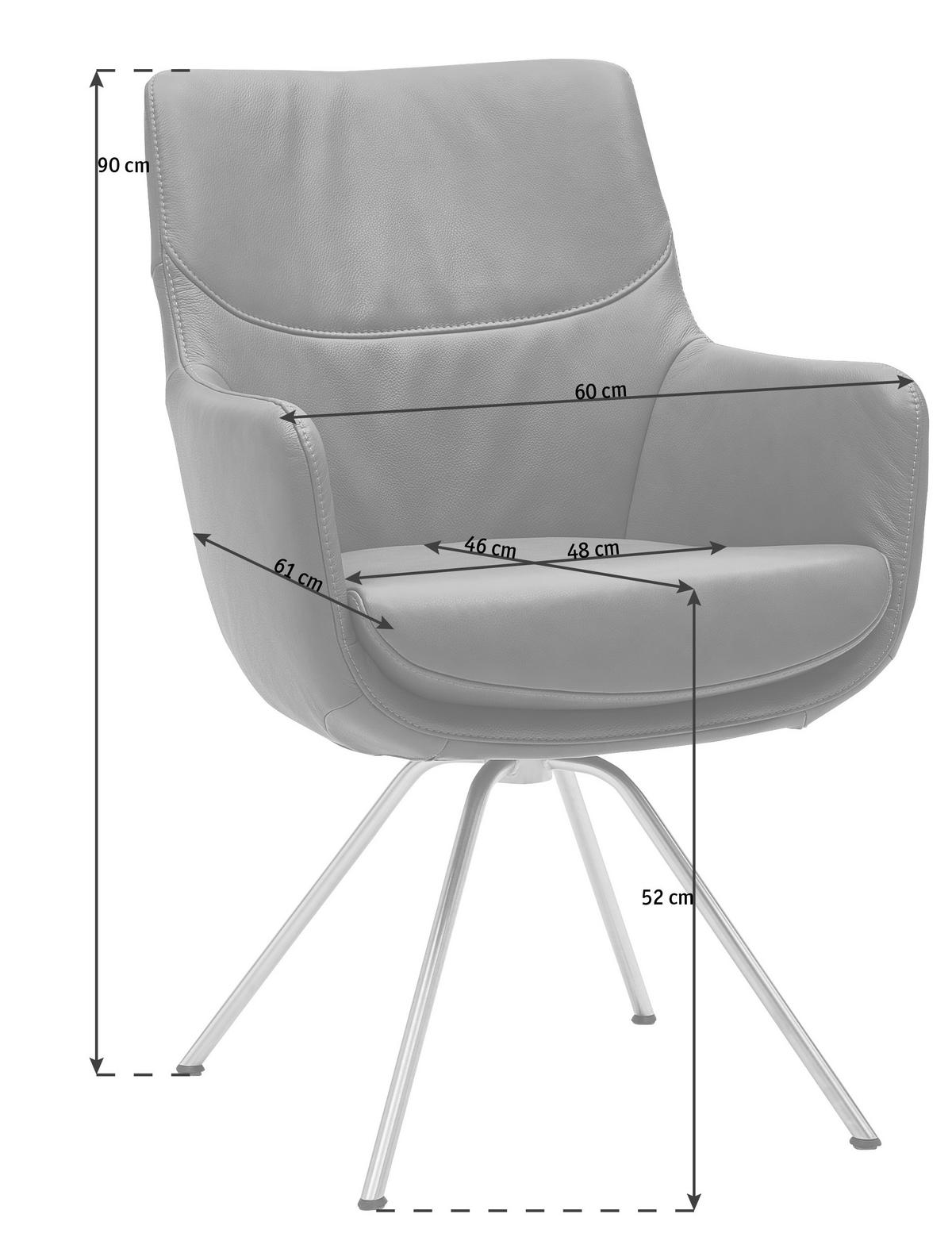 ARMLEHNSTUHL  in Echtleder pigmentiert  - Edelstahlfarben/Dunkelgrau, Design, Leder/Metall (60/90/61cm) - Dieter Knoll