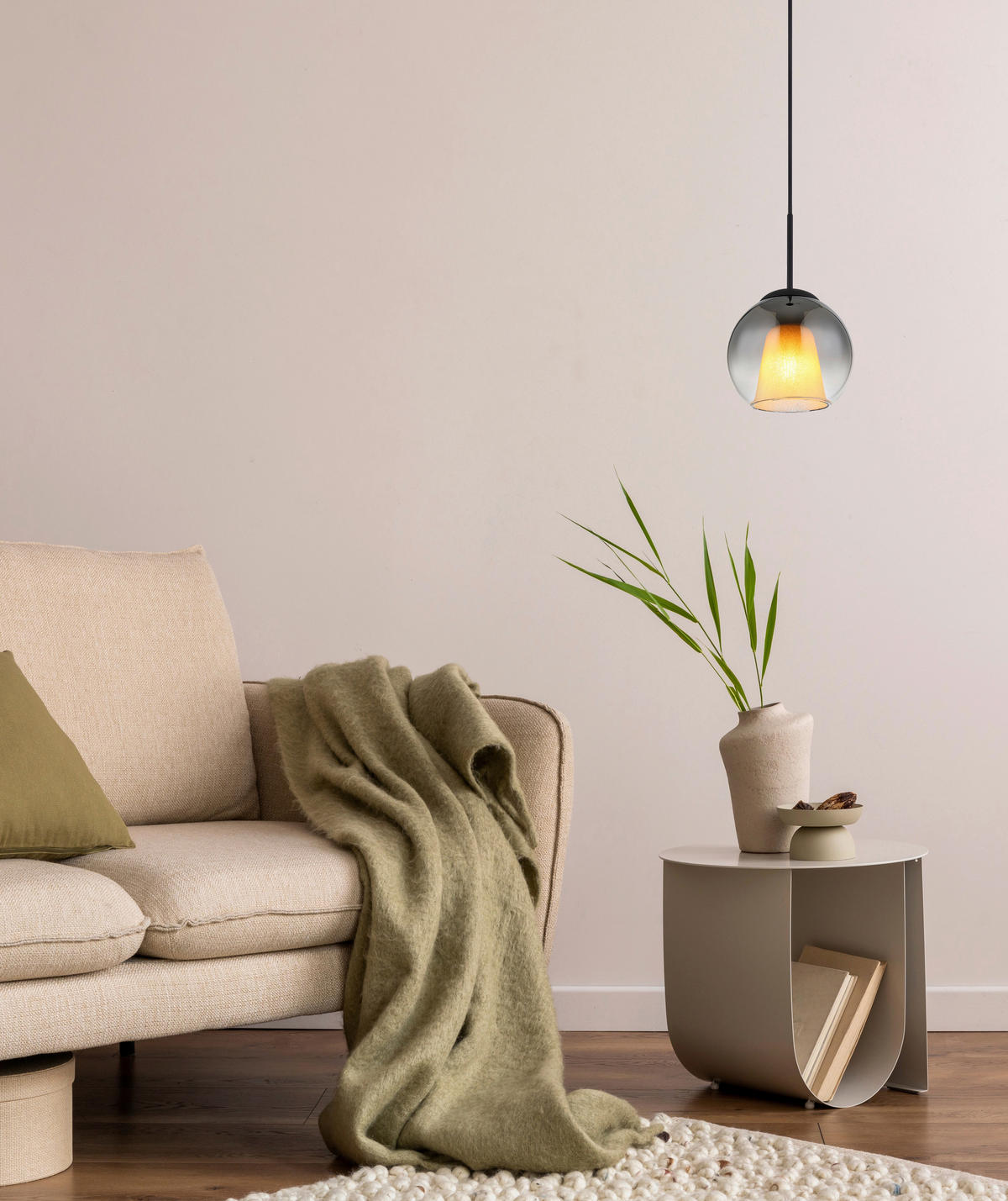 VISEČA SVETILKA  BARRY      20/120 cm      E27 - siva/črna, Design, kovina/steklo (20/120cm) - Globo