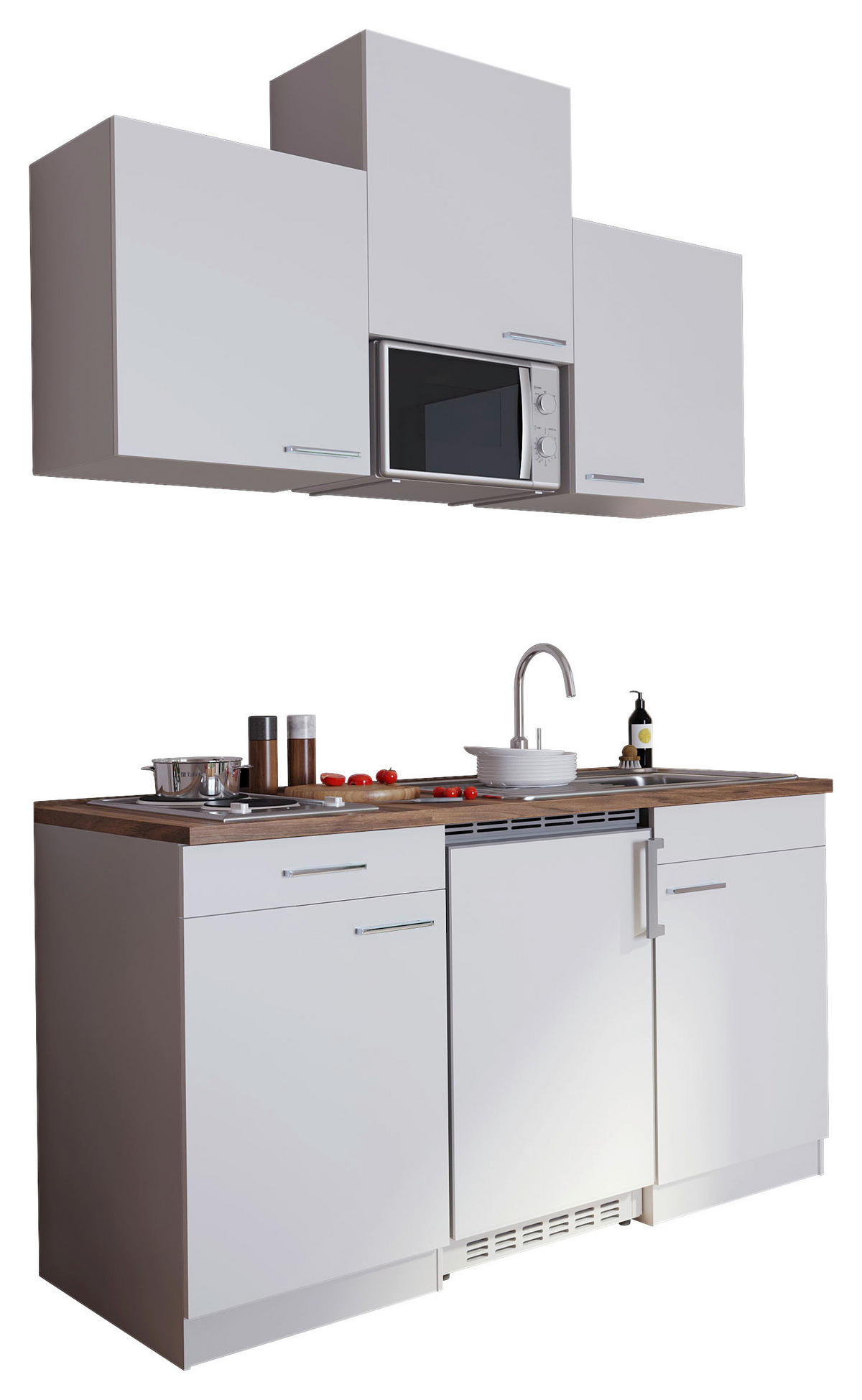MINIKÜCHE 150 cm   in Weiss  - Weiss/Edelstahlfarben, Basics, Holzwerkstoff/Kunststoff (150cm) - Respekta