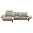 ECKSOFA inkl. Funktionen Beige Mikrofaser Armteilverstellung, Sitztiefenverstellung, Kopfstütze  - Beige/Schwarz, Design, Textil/Metall (170/325cm) - Novel