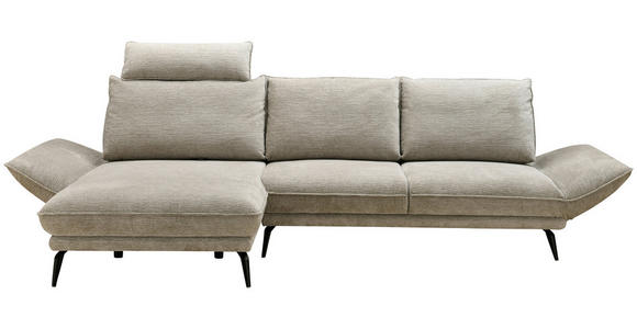 ECKSOFA inkl. Funktionen Beige Mikrofaser Armteilverstellung, Sitztiefenverstellung, Kopfstütze  - Beige/Schwarz, Design, Textil/Metall (170/325cm) - Novel
