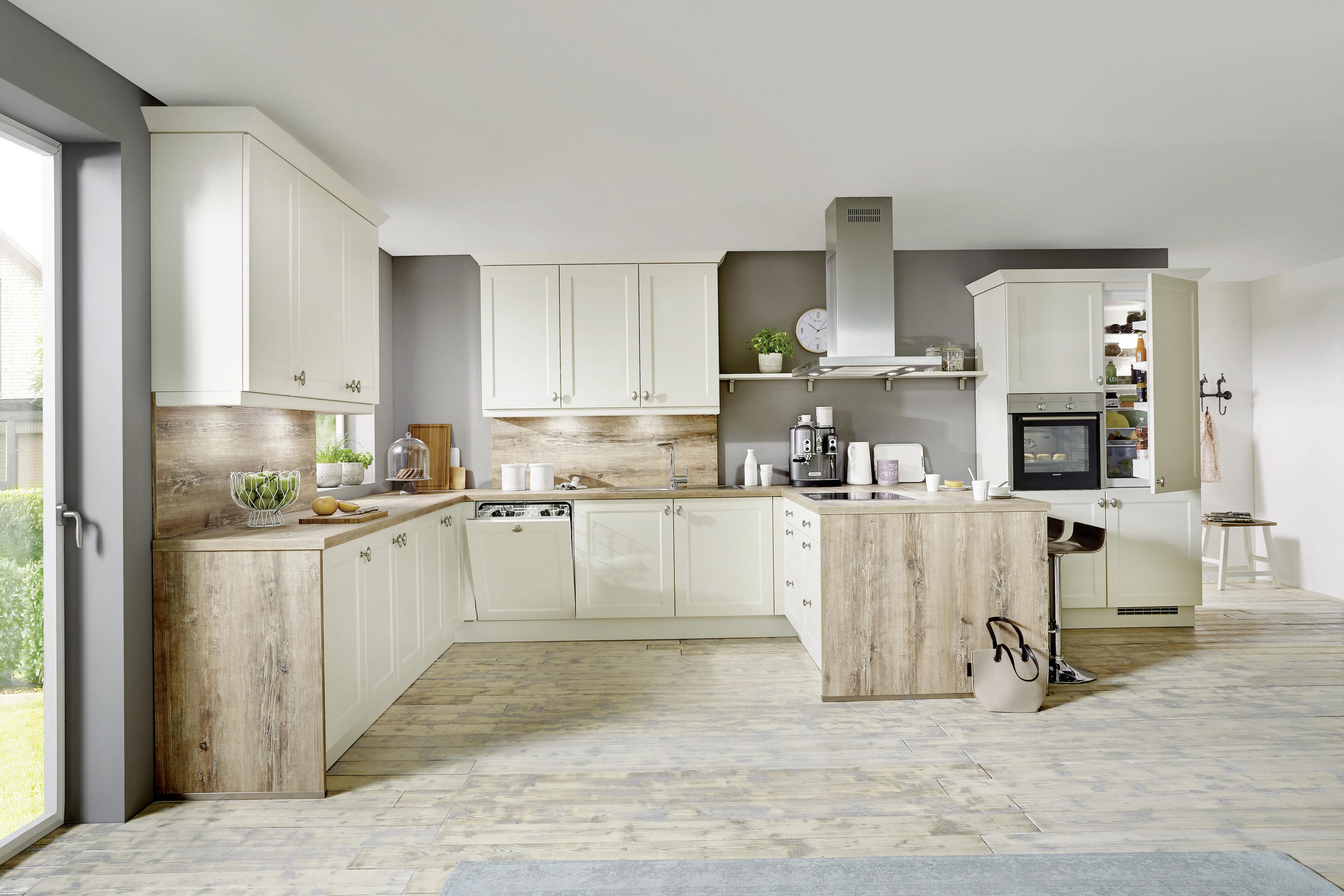 EINBAUKÜCHE   - Magnolie, Design, Holzwerkstoff - Celina