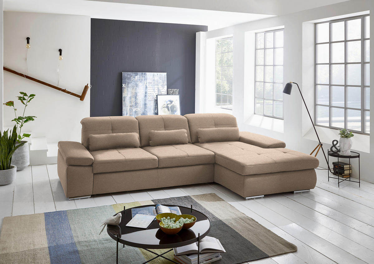 ECKSOFA  in Flachgewebe Beige  309/195 cm  - Chromfarben/Beige, Design, Textil (309/195cm) - Beldomo Style