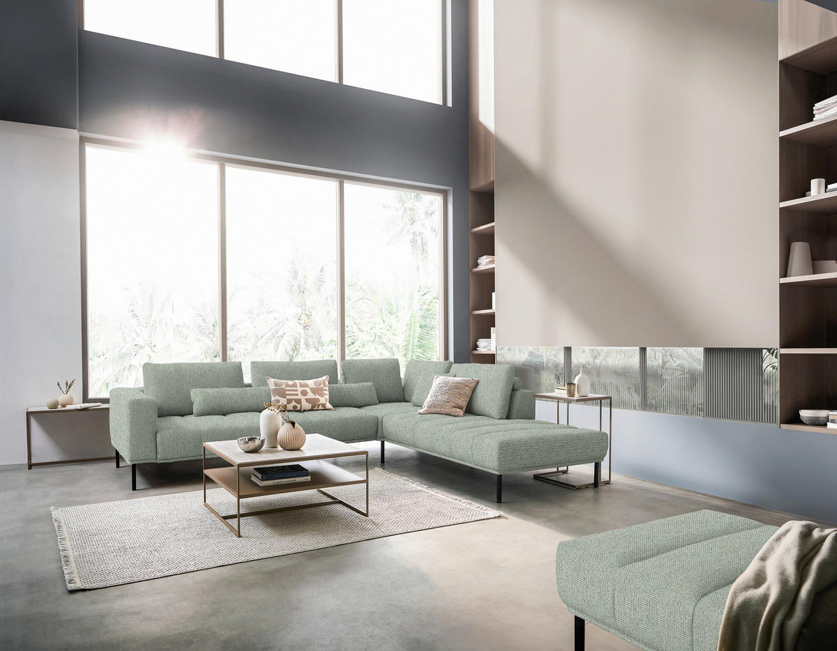 ECKSOFA Flachgewebe Platinfarben  - Platinfarben/Schwarz, Design, Textil/Metall (308/270cm) - Pure Home Lifestyle