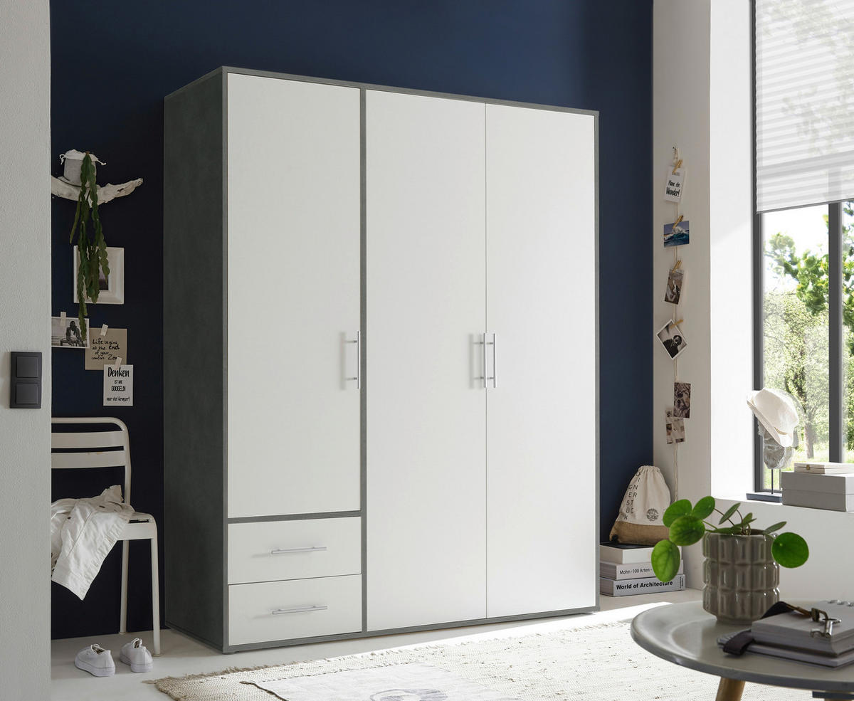 DREHTÜRENSCHRANK in Grau, Weiss  - Weiss/Alufarben, Konventionell, Holzwerkstoff/Kunststoff (155/195/60cm) - Carryhome