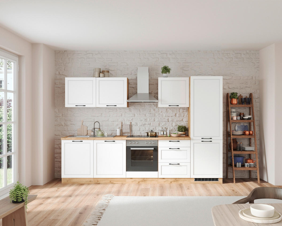 MODULKÖK UTAN VITVAROR 300 cm   i vit, ek Wotan  - vit/ek Wotan, Lifestyle, metall/trämaterial (300cm) - Held