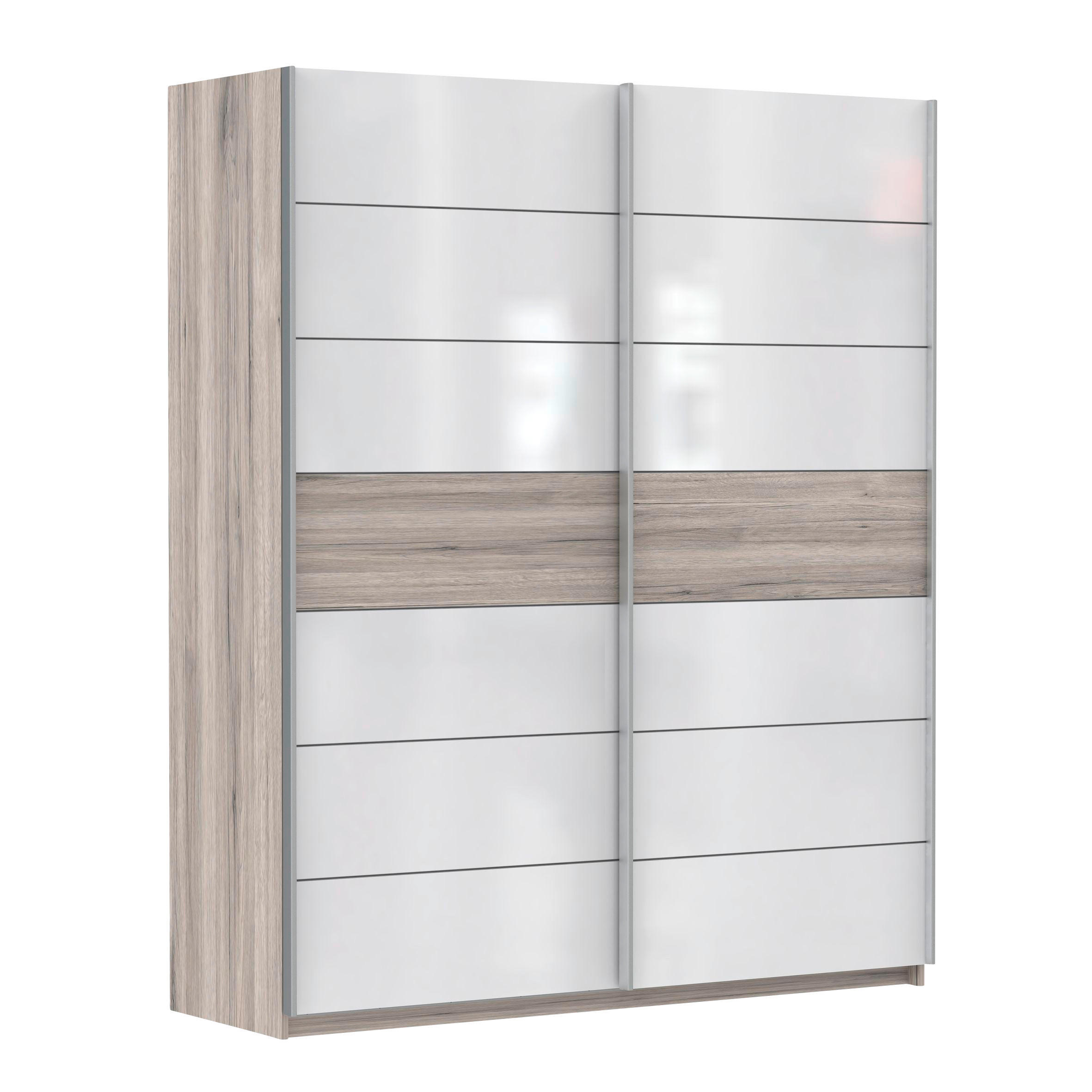 OMARA Z DRSNIMI VRATI, barve hrasta, bela, visoki sijaj  - barve hrasta/bela, Basics, kovina/leseni material (170,3/209,7/61,2cm) - Carryhome