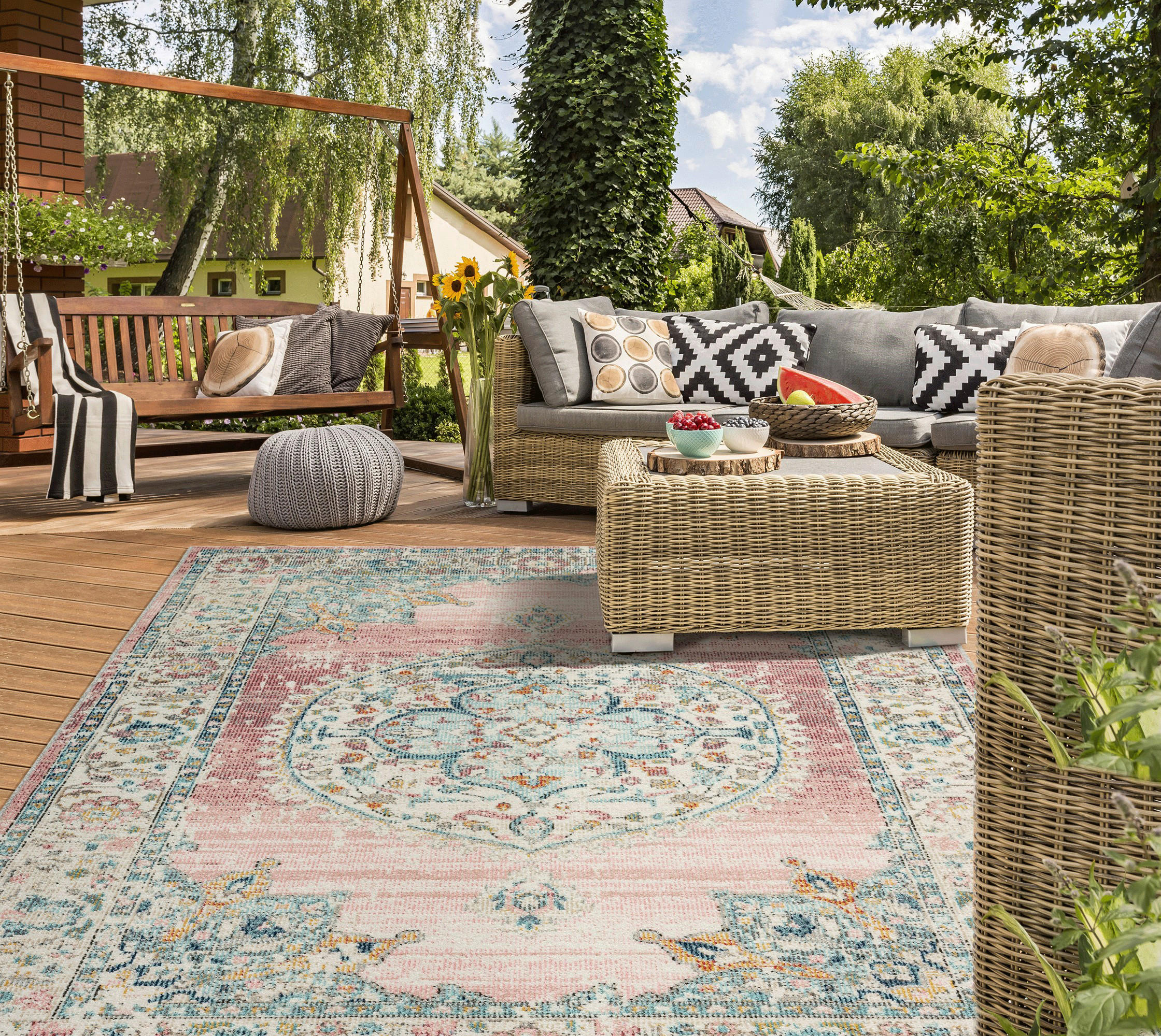 OUTDOORTEPPICH 80/150 cm Salsa Outdoor Altrosa, Graublau  - Graublau/Altrosa, KONVENTIONELL, Textil (80/150cm) - Novel