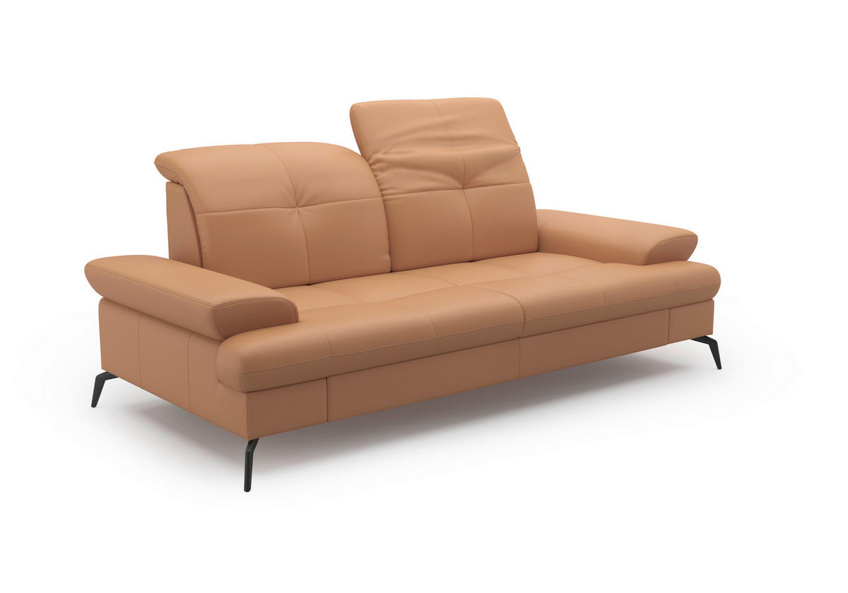 3-SITZER-SOFA in Echtleder Cappuccino  - Schwarz/Cappuccino, Konventionell, Leder/Metall (212/90/122cm) - Sit & More