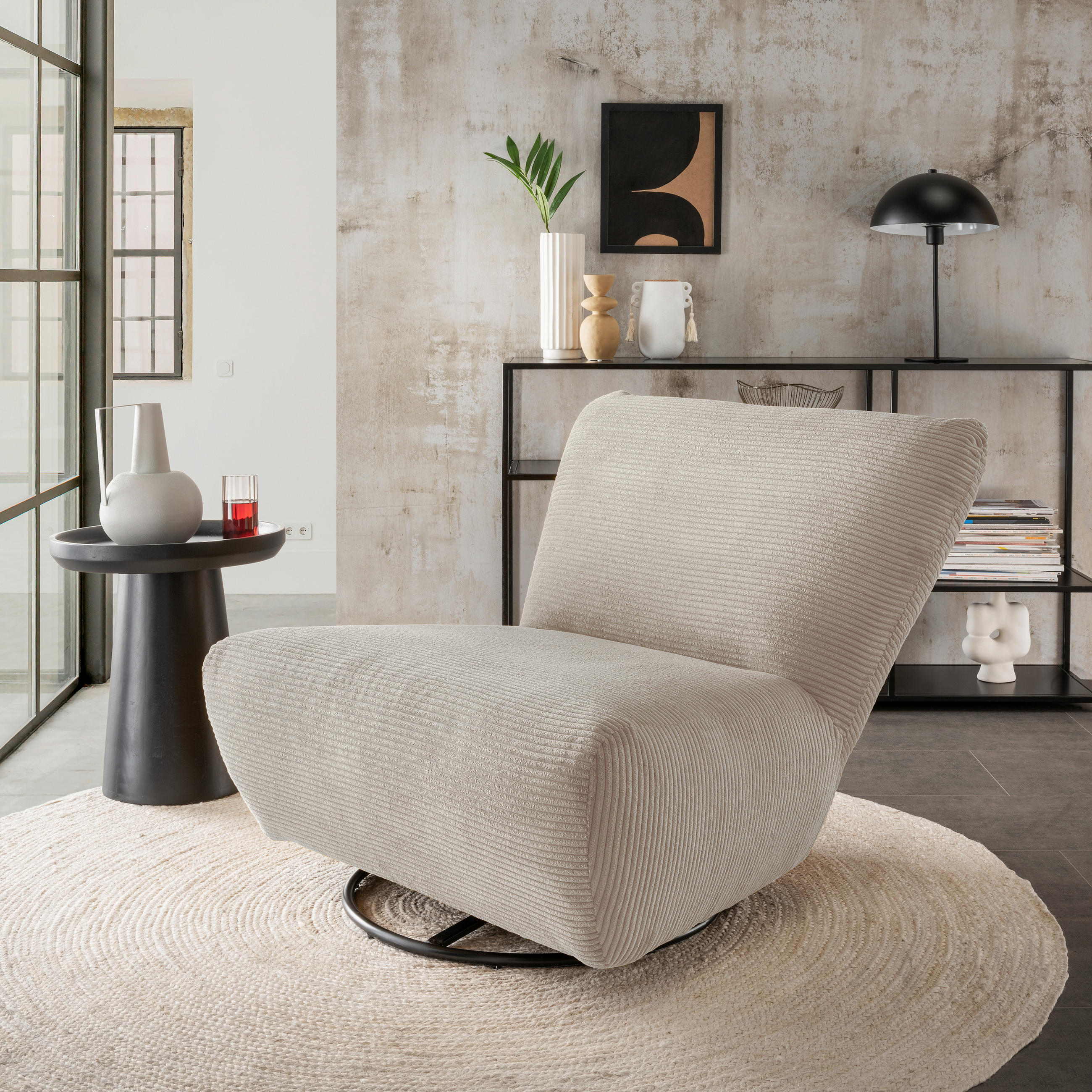 XXL-SESSEL Cord Beige    - Beige/Schwarz, Trend, Textil/Metall (95/77/94cm) - Livetastic