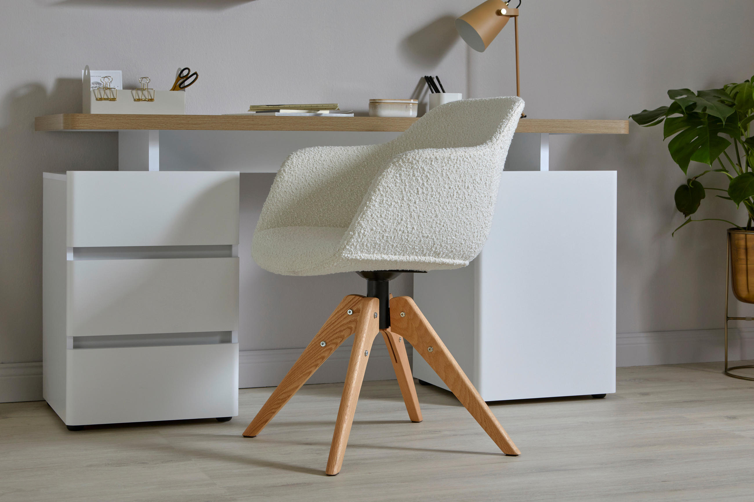 ARMLEHNSTUHL  in Webstoff  - Weiss/Eichefarben, Modern, Holz/Kunststoff (56,5/59/79cm) - Livetastic