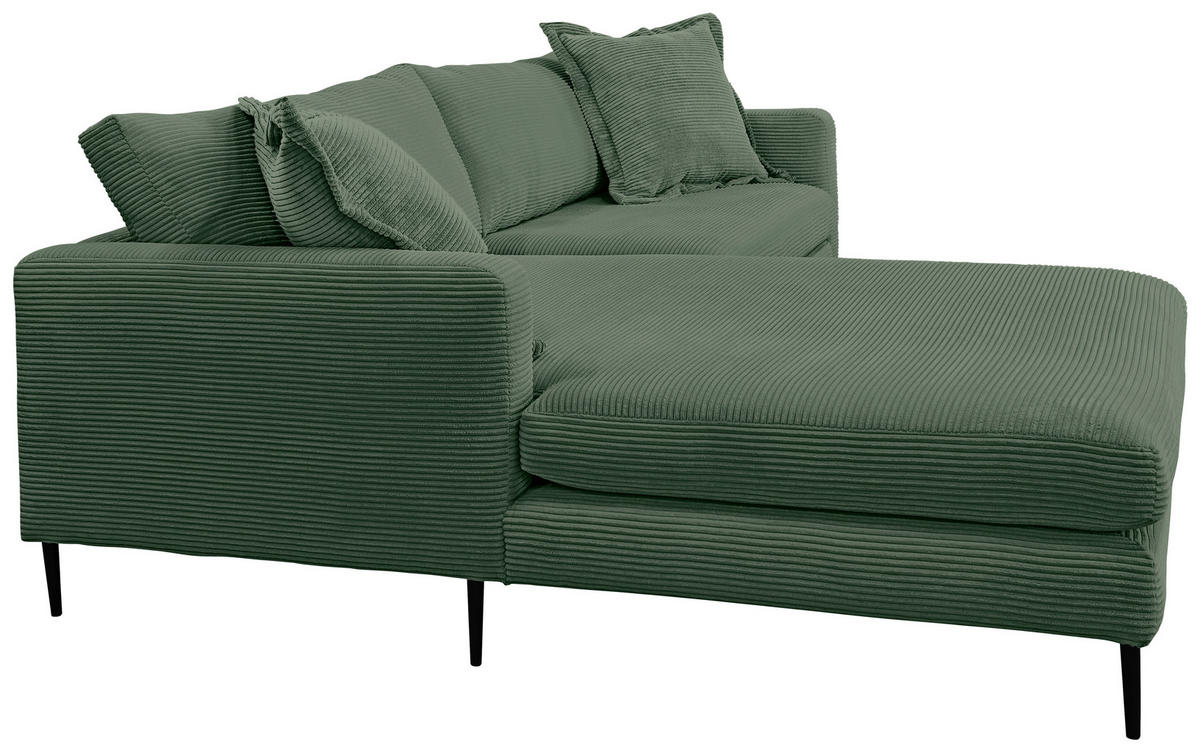 ECKSOFA in Cord Dunkelgrün  193/268 cm  - Dunkelgrün/Schwarz, Design, Textil/Metall (193/268cm) - P & B