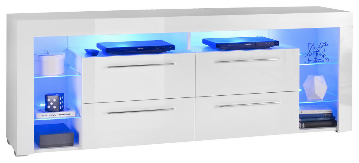 MEDIABÄNK vit  179/67/44 cm  - vit/aluminiumfärg, Design, metall/trämaterial (179/67/44cm) - Carryhome