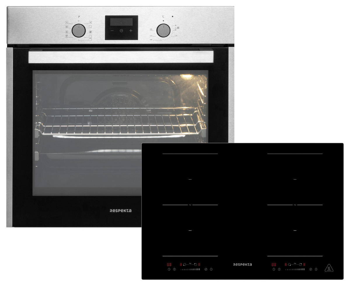 BACKOFENSET ASET1408800I  - Edelstahlfarben/Schwarz, Trend, Glas/Metall (59,5/59,5/56,5cm) - Respekta