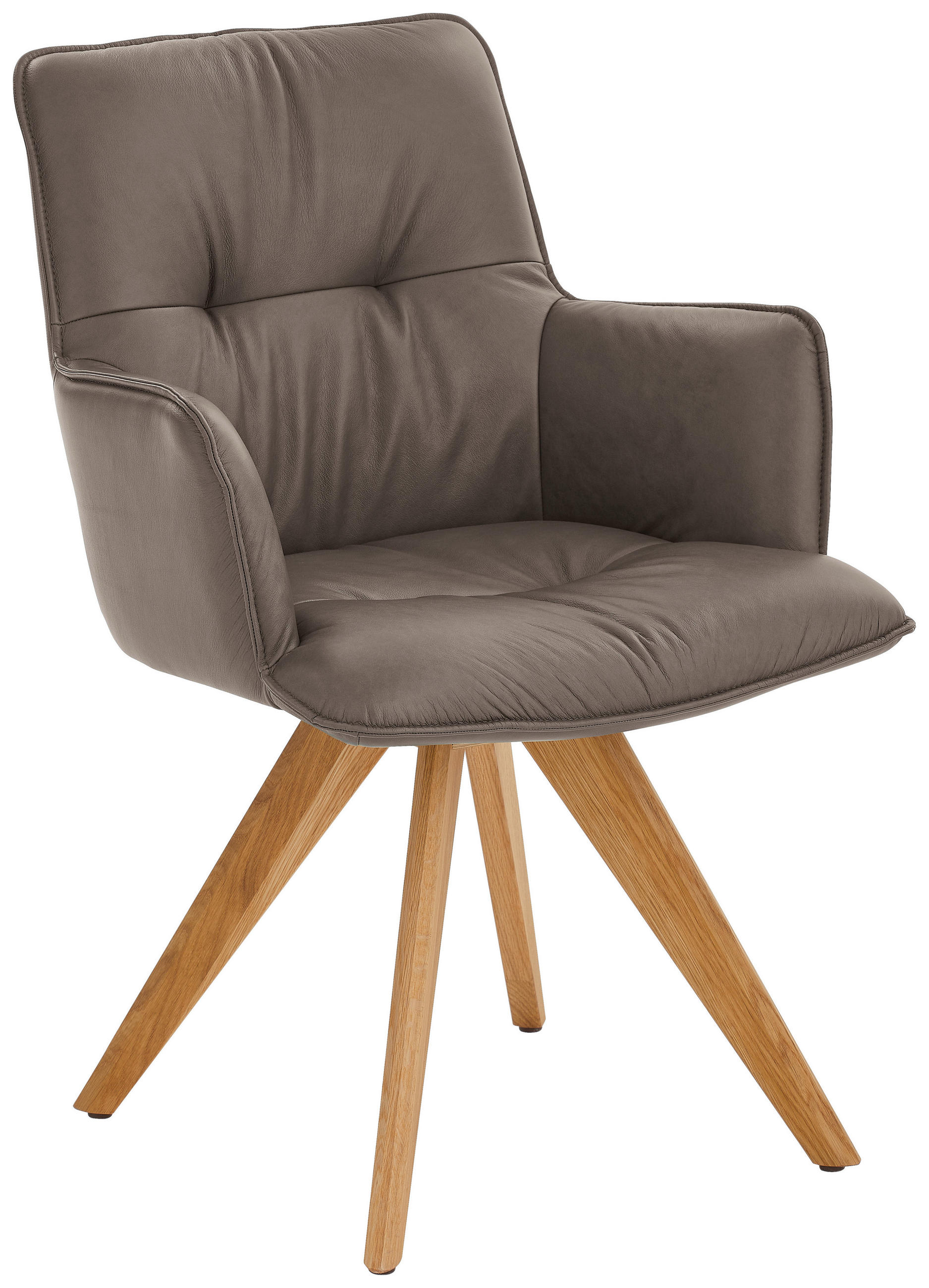 ARMLEHNSTUHL  inklusive Armlehnen, Gestellauswahl  Echtleder  Schlammfarben, Eichefarben  - Schlammfarben/Eichefarben, Design, Leder/Holz (59/89/63cm) - Dieter Knoll