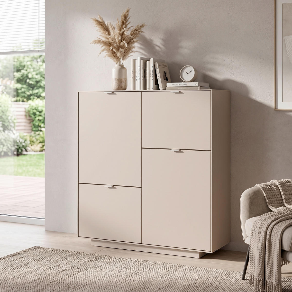 HIGHBOARD Sivas 107/115/37,5 cm  - Sandfarben, Design, Holzwerkstoff/Kunststoff (107/115/37,5cm) - MID.YOU