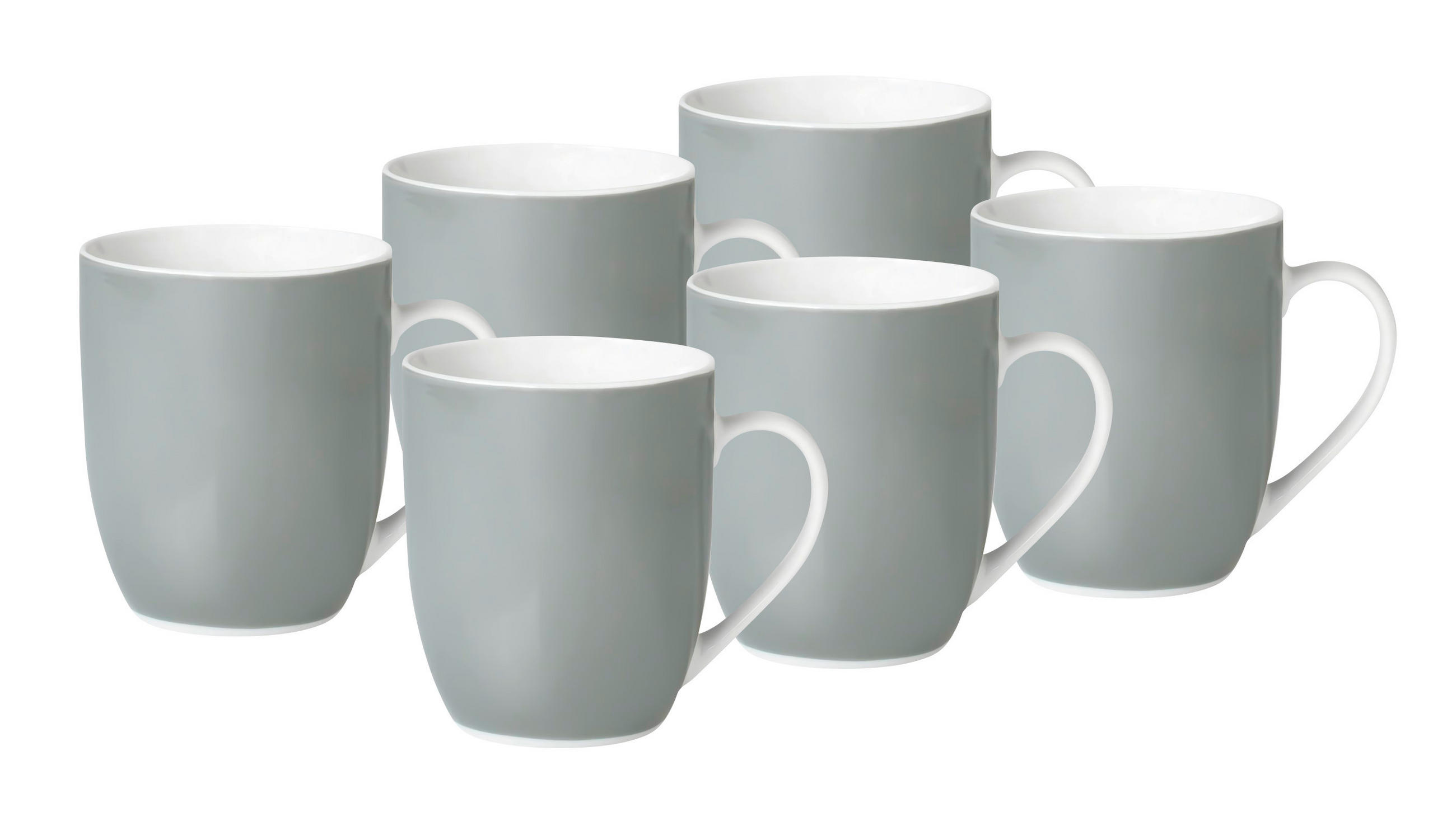 KAFFEEBECHERSET VARIO 6-teilig  - Weiß/Grau, Basics, Keramik (11/10/8cm) - Van Well