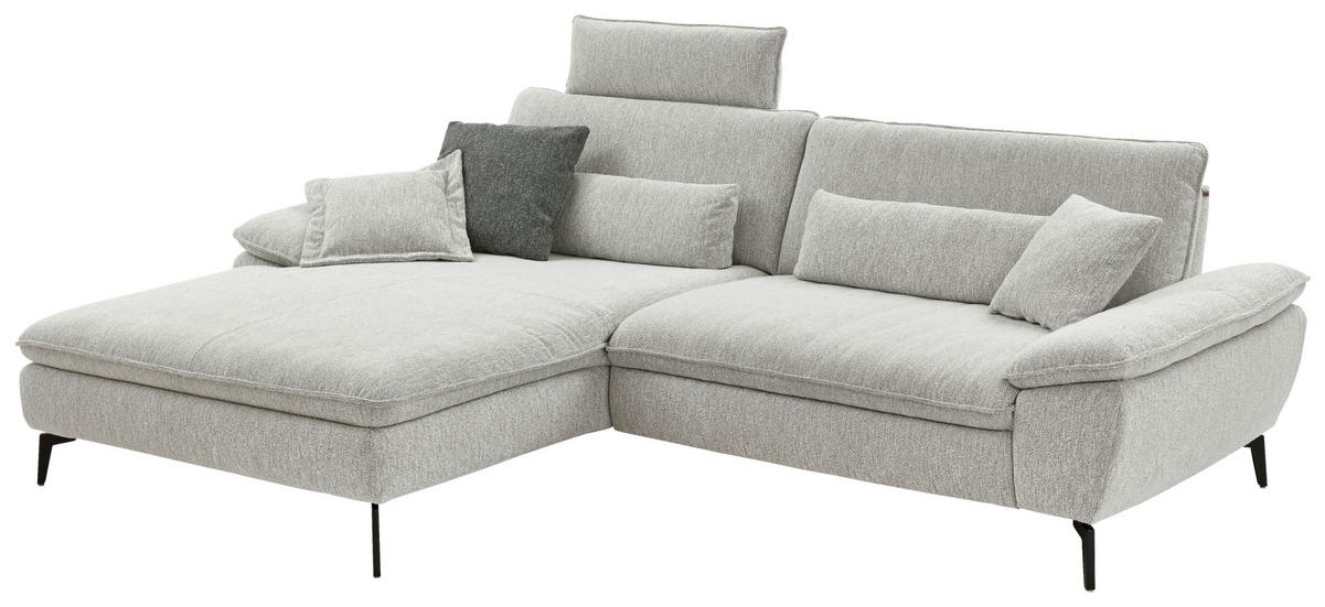 ECKSOFA Ecru Webstoff  - Ecru/Schwarz, Design, Textil/Metall (197/295cm) - Valdera
