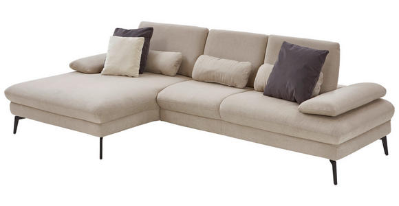 ECKSOFA in Chenille, Mikrofaser Ecru 299/157 cm - Ecru/Schwarz, Design, Textil/Metall (299/157cm) - Dieter Knoll