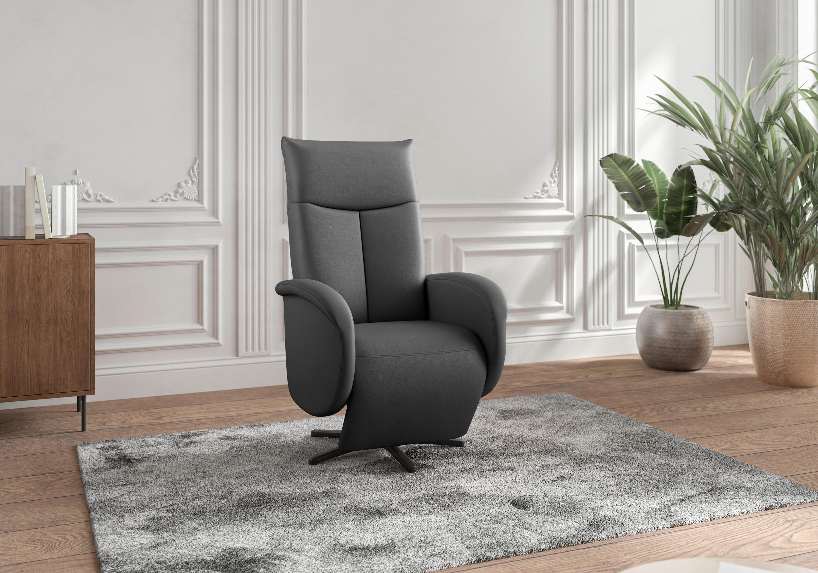 DREHSTUHL Schwarz  - Schwarz, MODERN, Leder/Metall (75/112/82cm) - Sit & More