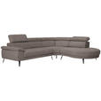 ECKSOFA in Velours Graubraun  - Graubraun/Schwarz, Design, Textil/Metall (299/264cm) - Novel