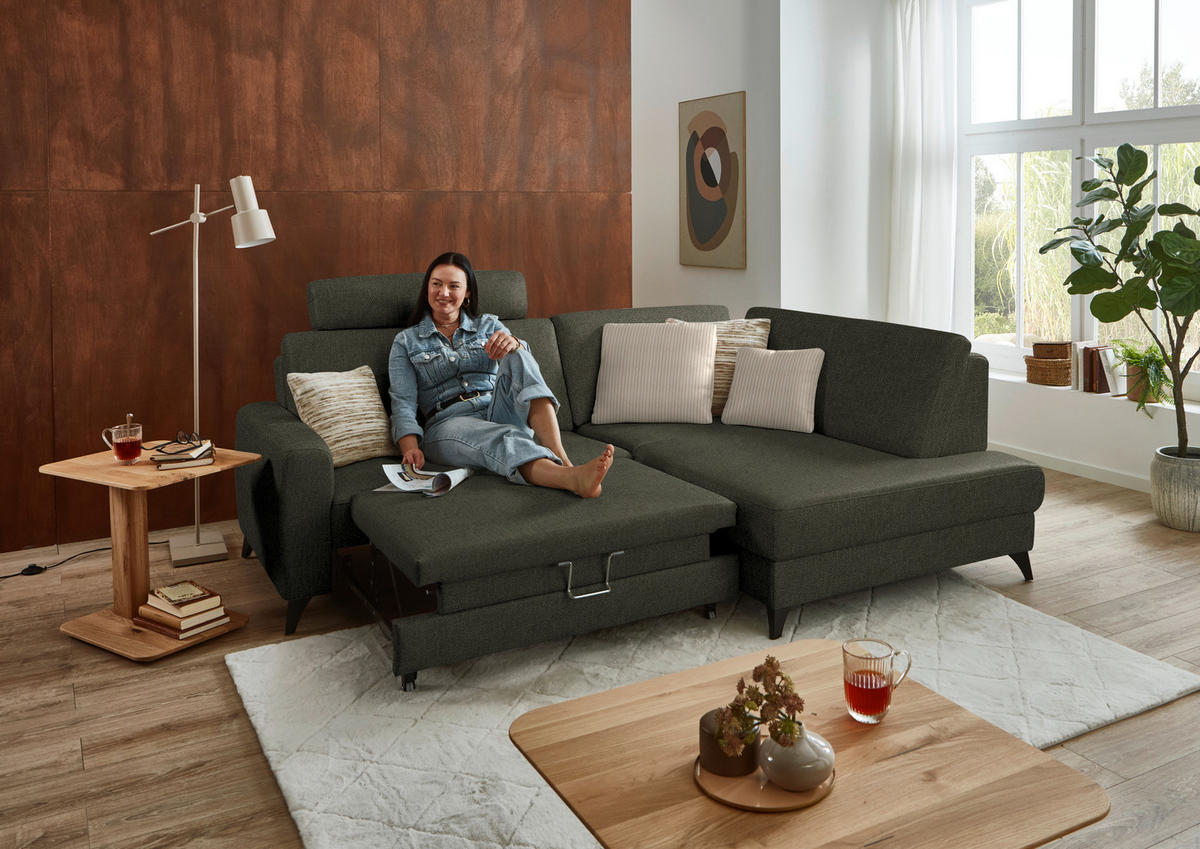 ECKSOFA  Chenille Dunkelgrün  - Dunkelgrün/Schwarz, Design, Textil/Metall (239/182cm) - Beldomo Comfort