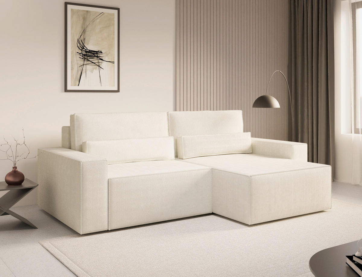 ECKSOFA BRAZIL MINI L Creme Rückenkissen, Schlaffunktion, Stauraum  - Creme/Schwarz, Design, Kunststoff/Textil (248/162cm) - MID.YOU