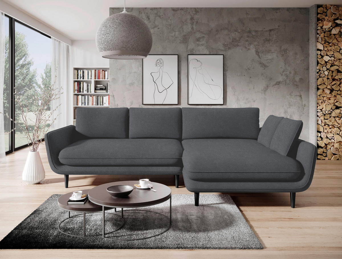 ECKSOFA in Velours Dunkelgrau  - Dunkelgrau/Schwarz, Design, Holz/Textil (260/167cm) - Welnova