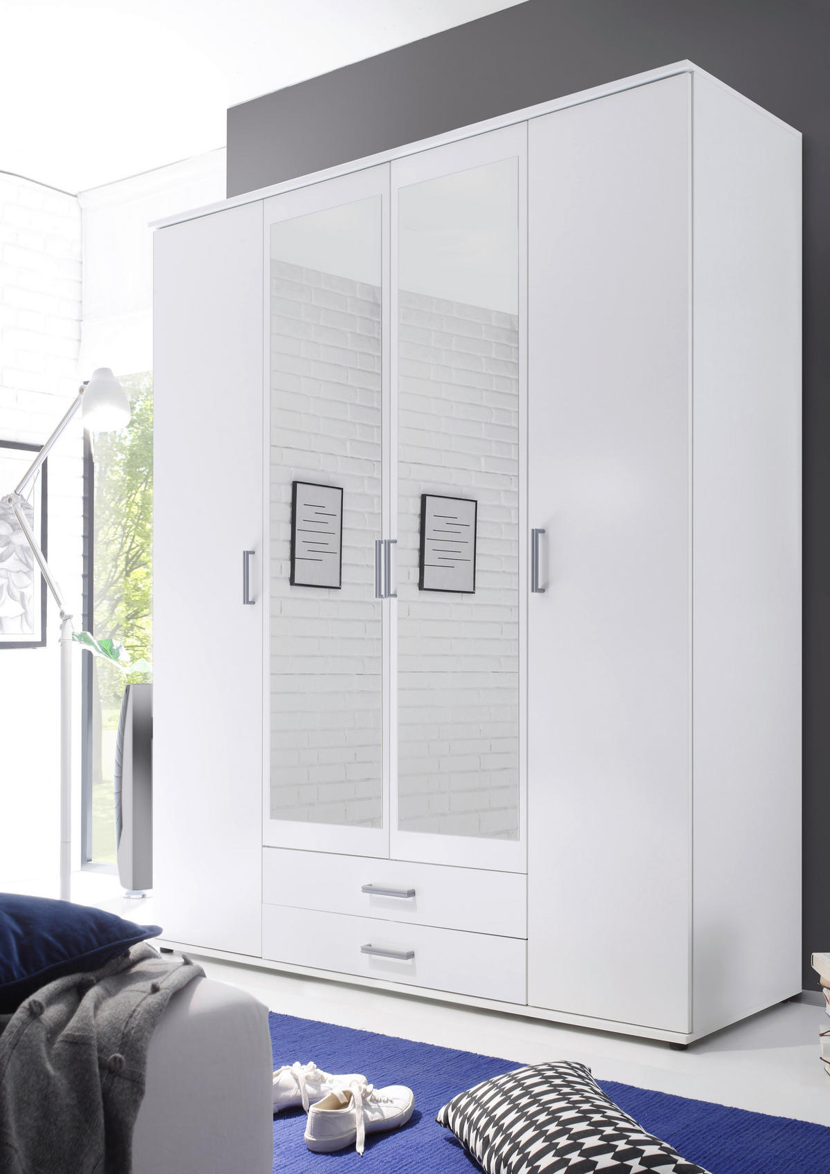 ORMAR S KLASIČNIM VRATIMA bijela   - bijela/srebrne boje, Design, staklo/drvni materijal (159,2/196/53,5cm) - Boxxx