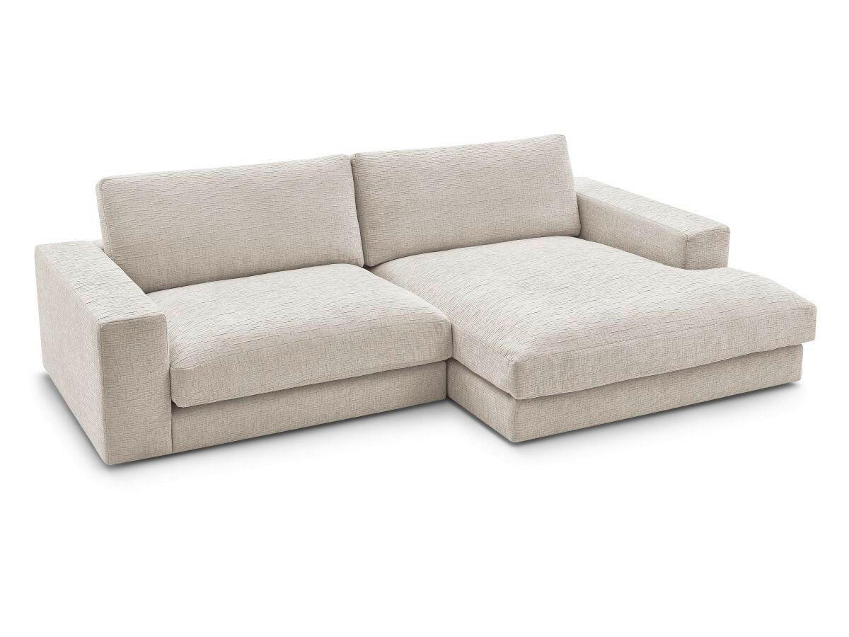 ECKSOFA Ottomane rechts  LEONARD  Beige Struktur  - Beige/Schwarz, MODERN, Kunststoff/Textil (274/159cm)