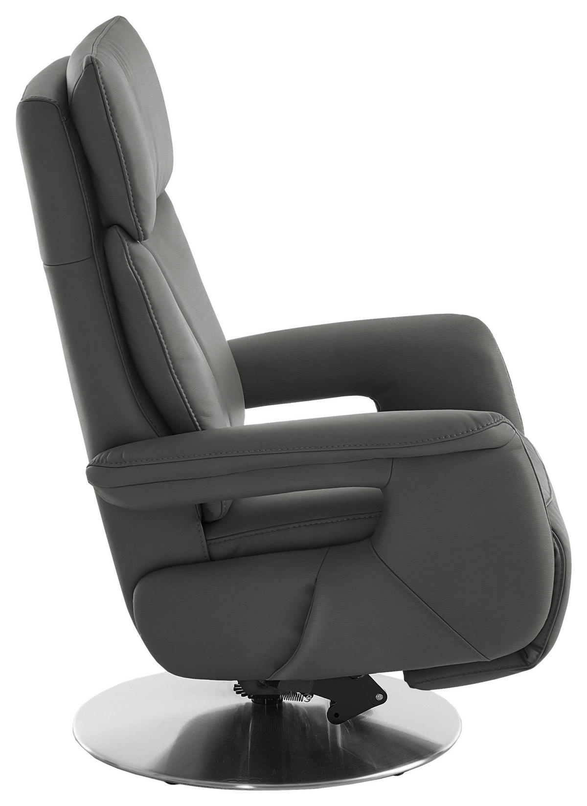 RELAXSESSEL in Leder Dunkelgrau  - Edelstahlfarben/Dunkelgrau, Design, Leder/Metall (78/112/85cm) - Cantus