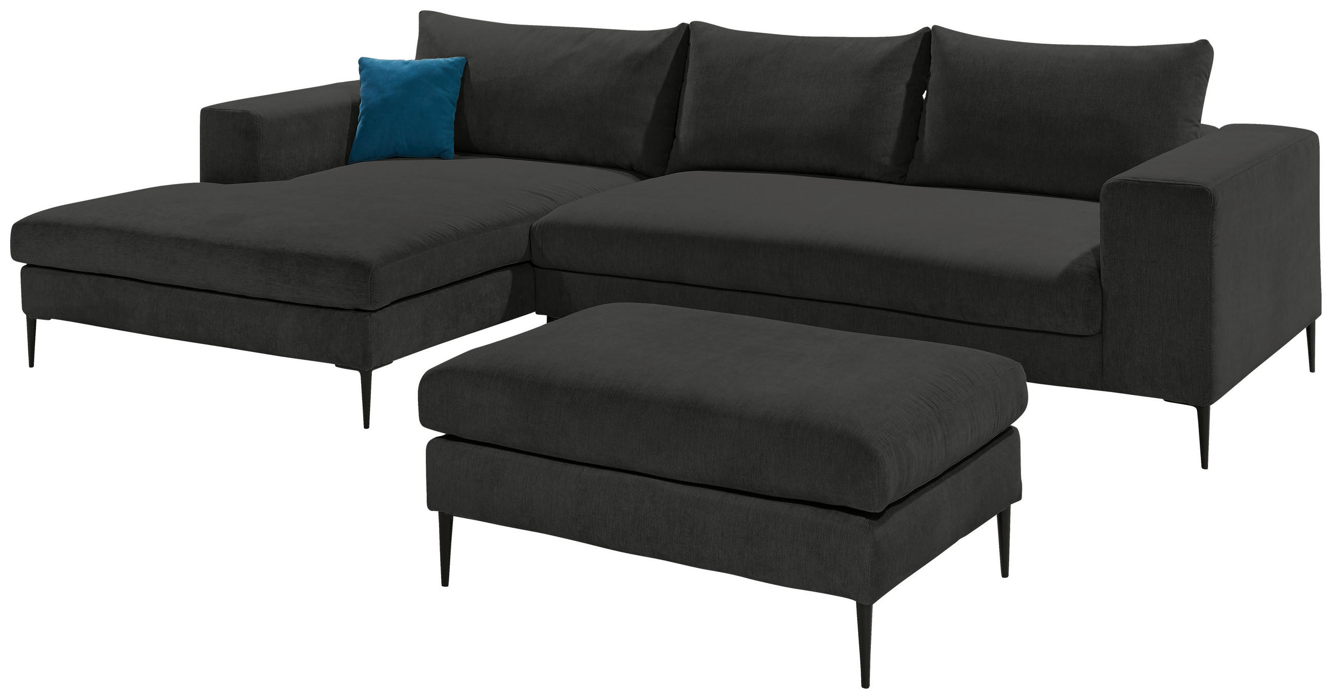 HOCKER in Textil Graphitfarben - Schwarz/Graphitfarben, Modern, Textil/Metall (100/43/69cm) - Trendmanufaktur