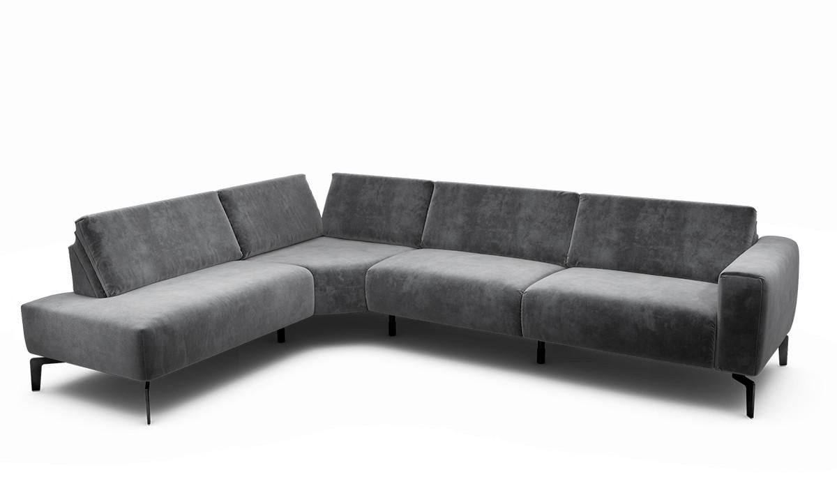 ECKSOFA Cosy Anthrazit Samt  - Anthrazit/Schwarz, Design, Textil/Metall (213/296cm) - SENSOO