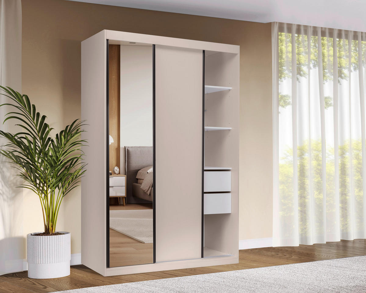 SCHIEBETÜRENSCHRANK 150/215/59,5 cm 3-türig  - Kaschmir/Schwarz, MODERN, Holzwerkstoff/Metall (150/215/59,5cm) - MID.YOU