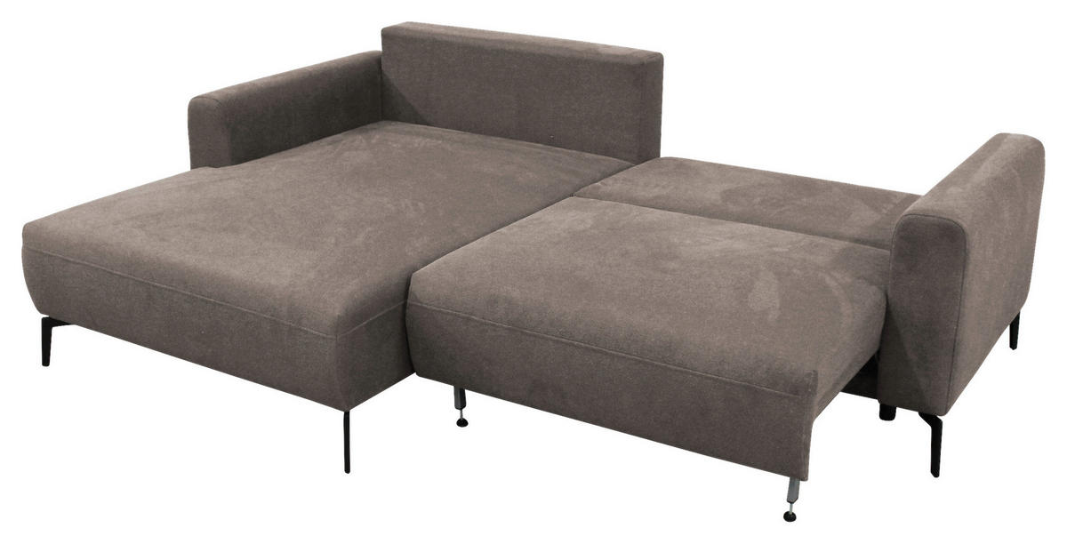 ECKSOFA Hellbraun Flachgewebe  - Hellbraun/Schwarz, Design, Textil/Metall (163/240cm) - MID.YOU