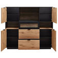 HIGHBOARD Schwarz, Eichefarben 145/130/38 cm - Eichefarben/Schwarz, Design, Glas/Holz (145/130/38cm) - Novel