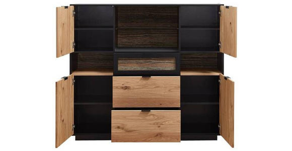 HIGHBOARD Schwarz, Eichefarben 145/130/38 cm - Eichefarben/Schwarz, Design, Glas/Holz (145/130/38cm) - Novel